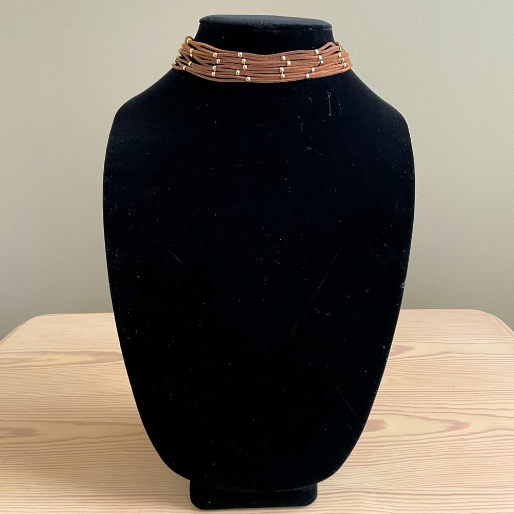 INC brown suede choker necklace with gold details